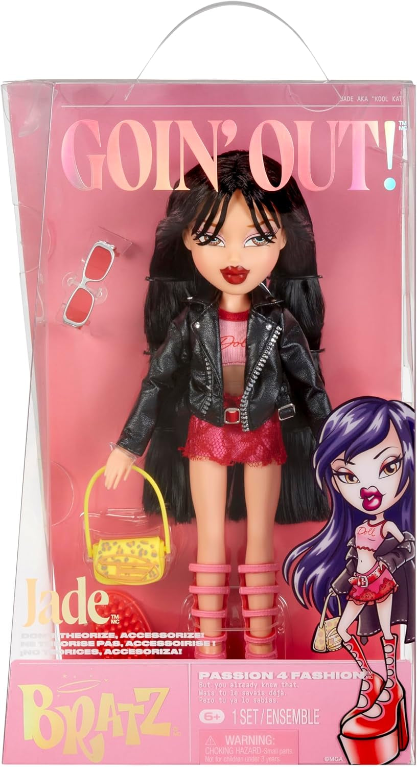 Bratz går ud! - Jade - 1 samlerdukke med tilbehør, outfit, taske, solbriller og børste - Legetøj til børn - 6+, rød