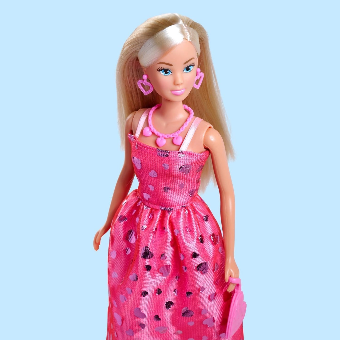 Simba Steffi Love Pink Love – Ankleidepuppe im pinken Glitzerkleid, inkl. Tilbehør i Herzform, 29 cm groß, Modepuppe for kreative Rollenspiel, für Kinder ab 3 Jahren