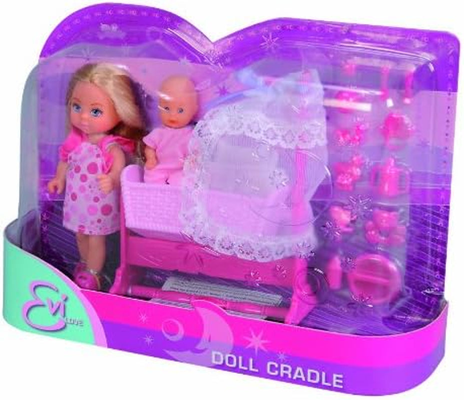 Simba 105736242 - Evi Love Doll Cradle 2 Assorteret Evi som barnepige med vugge og baby modedukke 12 cm fra 3 år og opefter