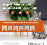 Wellness CORE Tender Cuts 6 x 85g, Kylling Selection Mix - Vådfoder til katte, møre stykker i sauce, kornfri, naturlig, hypoallergen, rig på protein, højt kødindhold
