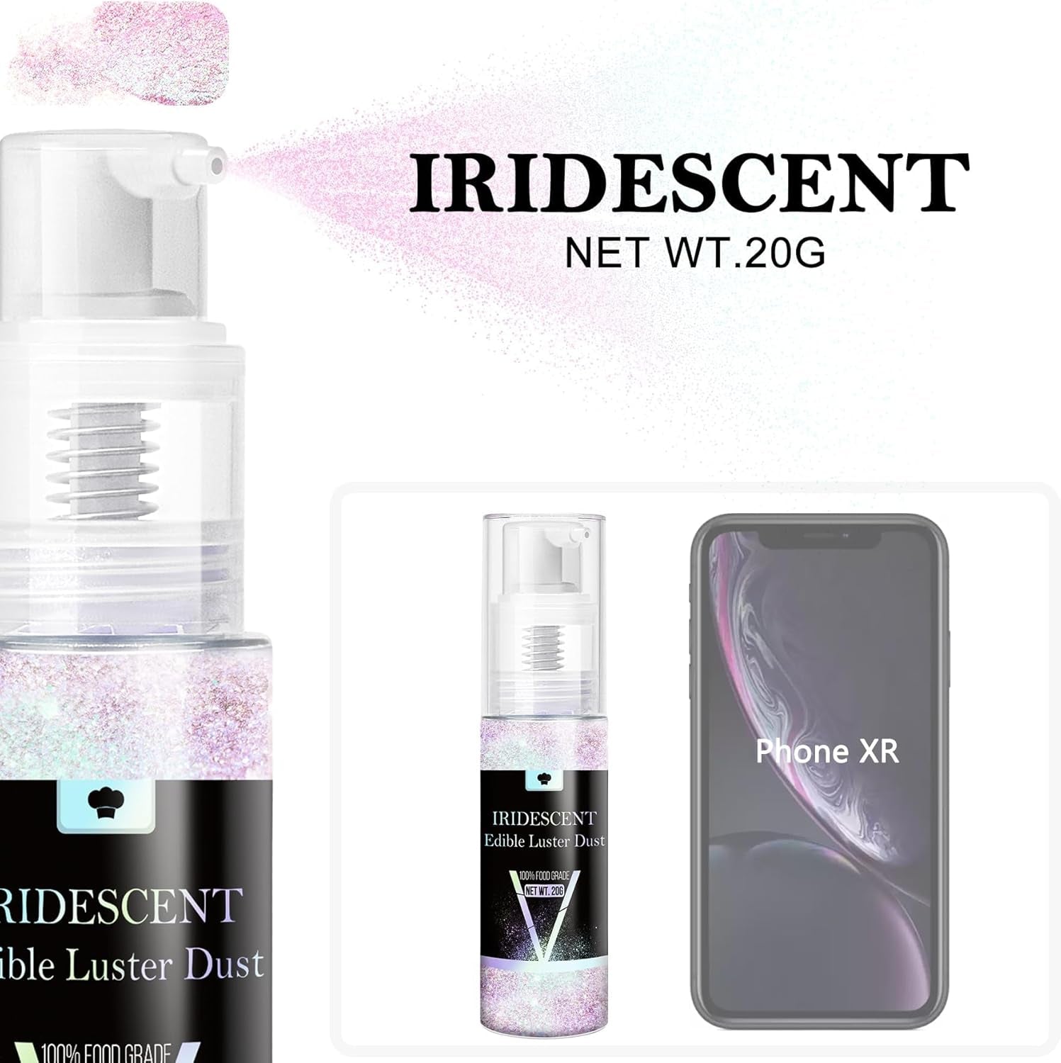 Spiselig glitterspraysæt - 20 g mad iriserende glitterstøv til drinks, champagne, kager - spiselig metallisk madfarve til cocktails, vin, spiritus, bagning, kager