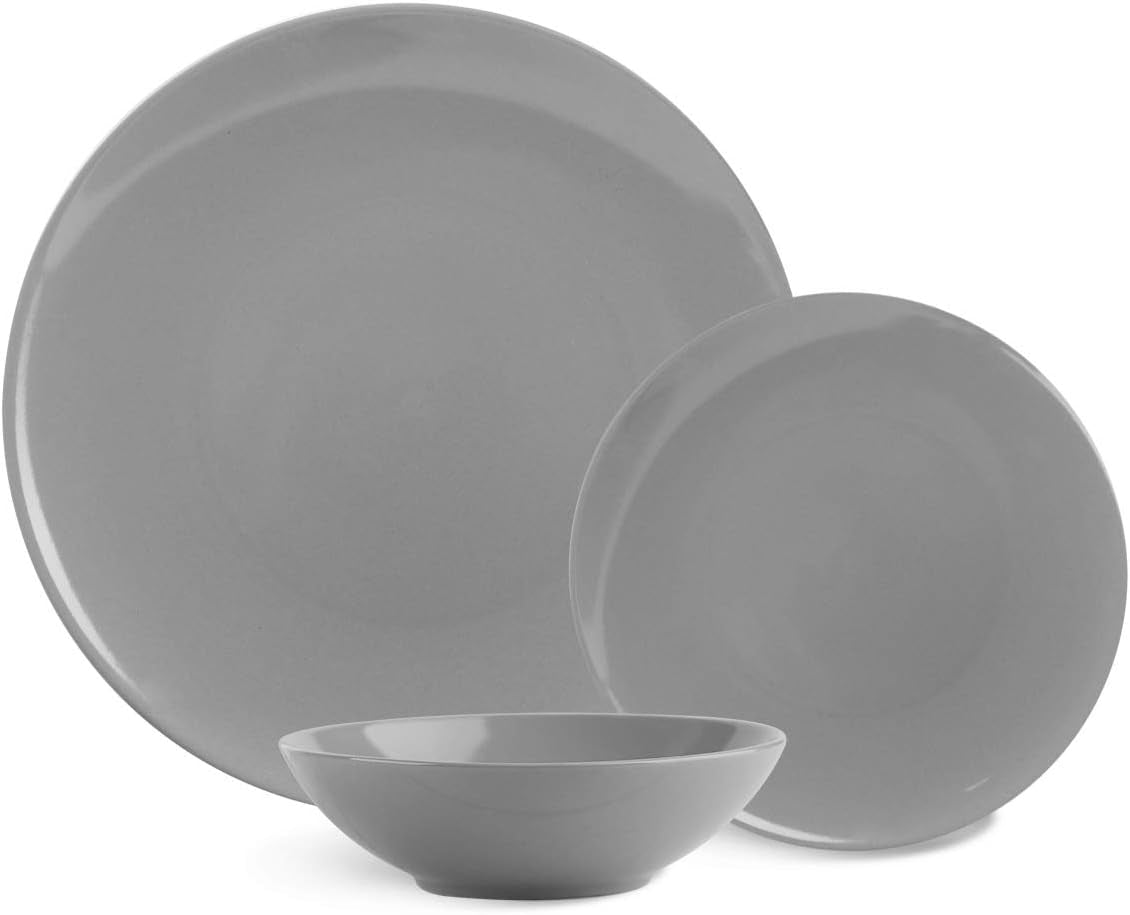 Amazon Basics 18-dele Smoky Grey 6-Serve Stoneware Dinerware Set