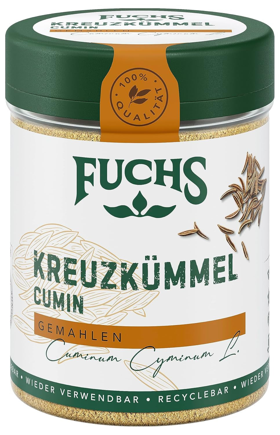 Fuchs Gewürze - Kreuzkümmel gemahlen - zum Würzen von Couscous, Hummus og Falafel - naturlige ingredienser - 50 g i wiederverwendbarer, genbrugsbarer Dosis