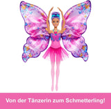 Barbie Dance And Flutter 2-i-1 danser-til-sommerfugl transformationsdukke med åbne vinger, lilla hår, hårsmykker og aftagelig tutu, HXJ10 Naty Shop-dukker