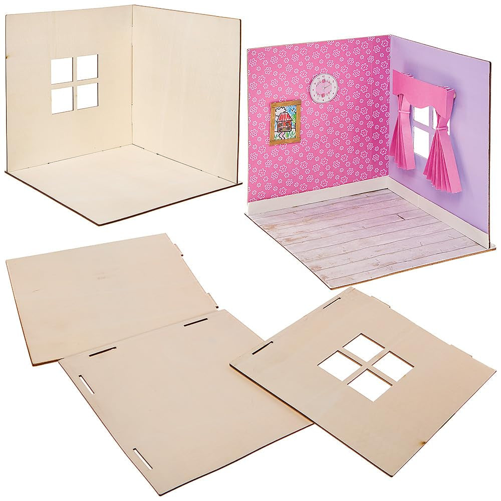 Baker Ross FN255 Mini Trædukkehussæt - 1 stykke dukkehussæt til børn DIY Craft Kit