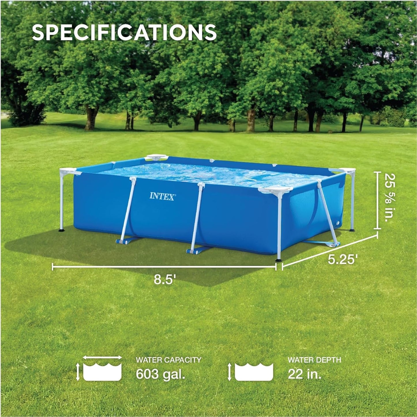 Intex 28271NP - Rektangulær overjordisk pool med ramme, 2282 L, stål og PVC, blå, 260x160x65 cm