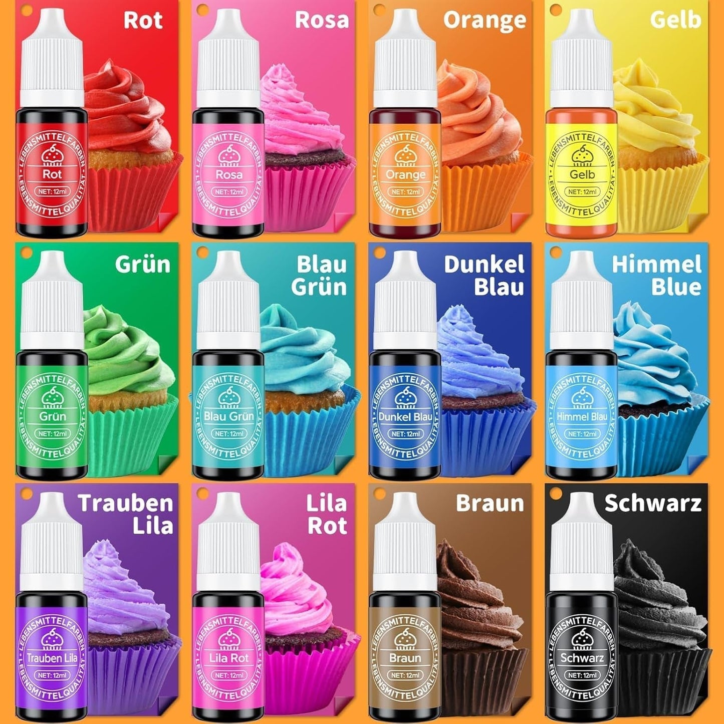 Flydende madfarvesæt 12 x 12 ml Naty Shop