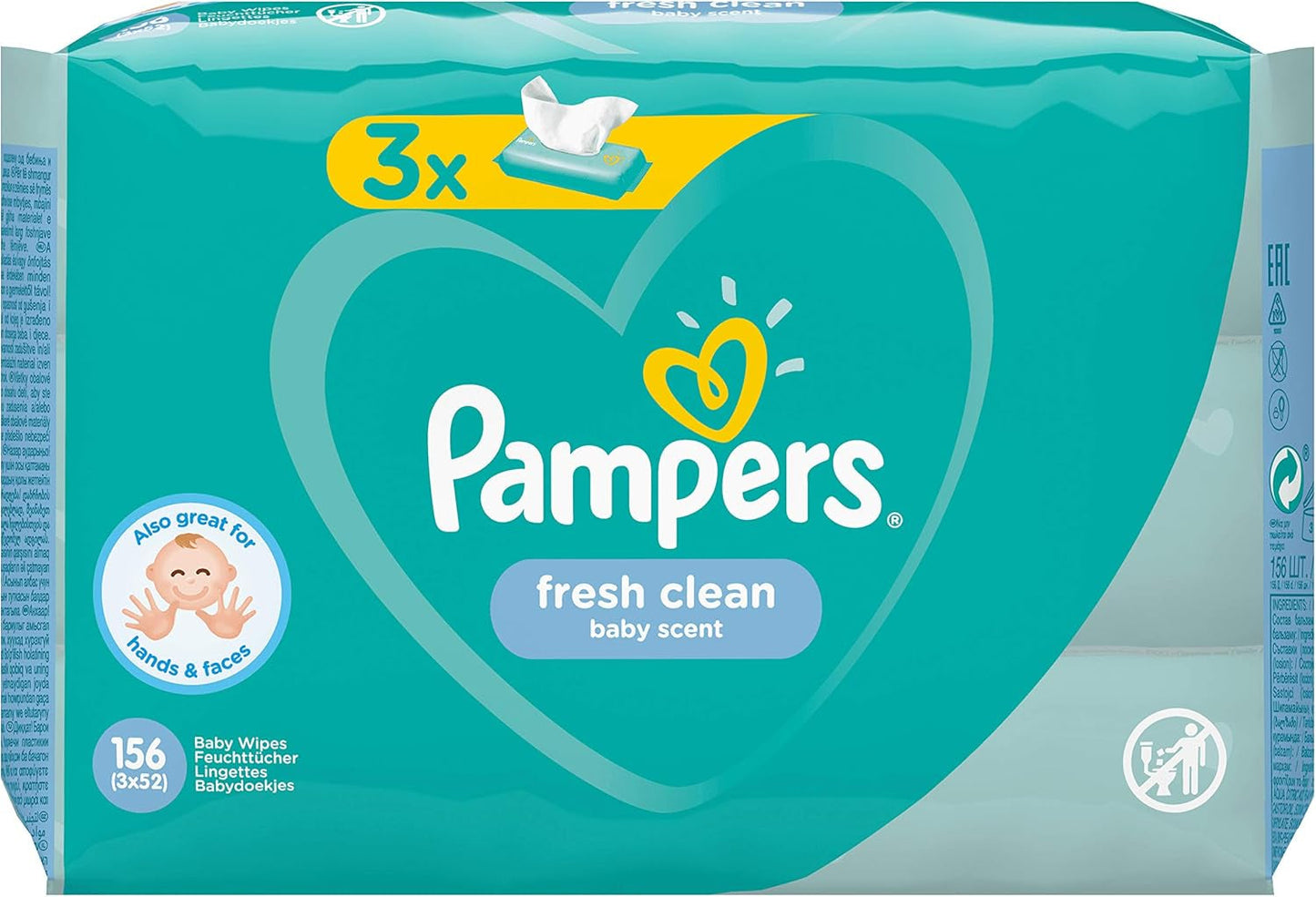 Pampers Fresh Clean babyservietter 81688041, 3x52 stykker, (babyservietter, plastikpose, pige/dreng, turkis, hvid, Tyskland, 896,7 g)