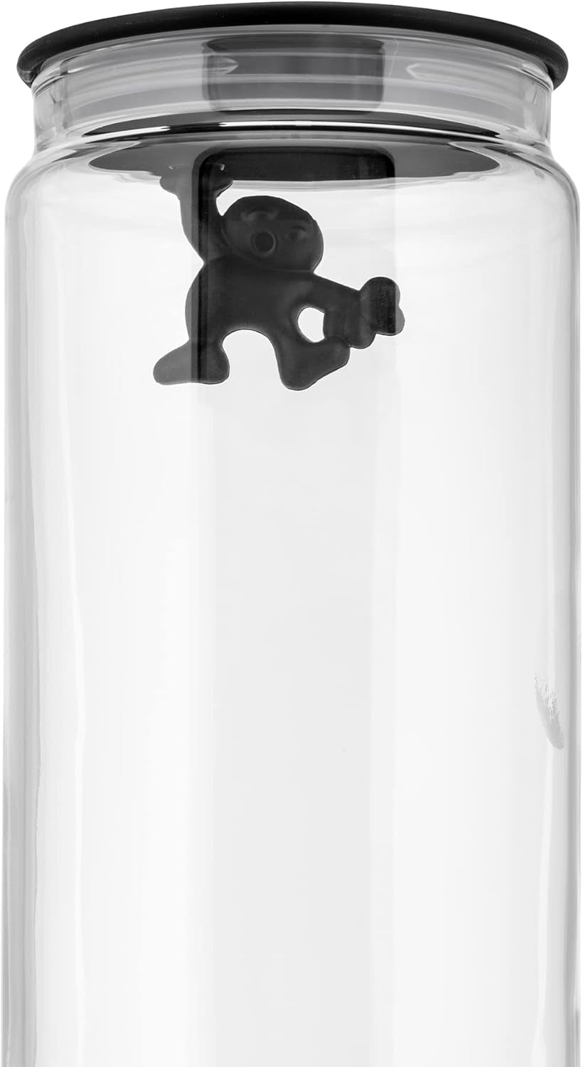 Alessi "Gianni" køkkenkrukke i glas med forseglet låg, termoplastisk harpiks, sort, 27,5 x 13,5 x 28 cm Madkasser Naty Shop