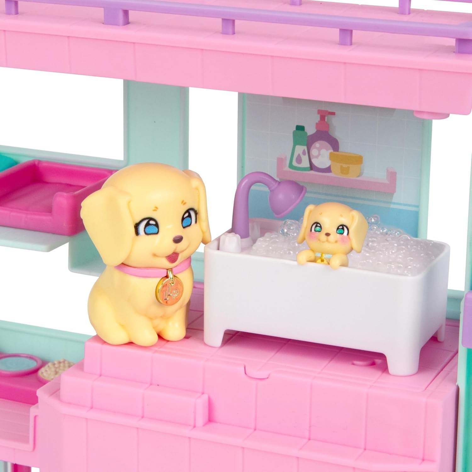Little Live Pets Mama Surprise Families Baby Clinic Legesæt, 3 Retriever-hvalpe inkluderet, Magic, Dobbeltsidet Legesæt (27,8 cm B, 23,8 cm H). Fodring, badning og leg, gave til børn Actionfigurer Naty Shop