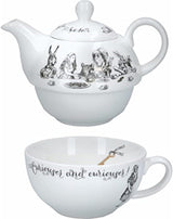 Alice i Eventyrland tekande og kop sæt til 1 person i gaveæske, fint porcelæn testel, hvid, 250ml