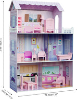 Olivia's Small World Giant Dukkehus, stort trædukkehus med møbler og tilbehør, 3-etagers dukkehus til børn, dukkehus til 12" dukker, 3 år + Naty Shop dukkehuse
