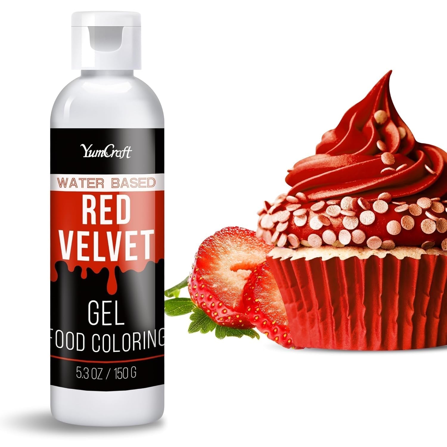 Gel-madfarve - højkoncentreret gel-madfarve til kager, bagning, påskeæg, drikkevarer - Sukkerfri madfarve til fondant, glasur, slim, kagepynt (rød fløjl, 150 g)