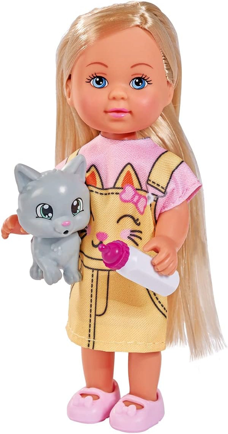 Simba 105733591 - Evi Love Kitty 2 Ways Matcher kun ÉN genstand sender dukke i sød kattekjole med killinger og drikkeflaske 12 cm Legedukke 3+