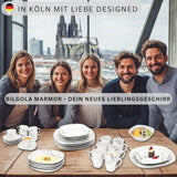 SANGER | Bilgola Marmor Combination Sergey Sæt 36-Deles Porcelænssæt til 6 med middagstallerkener, desserttallerkener, suma tallerkener, kornskåle, kaffetallerkener og porcelænsskåle, firkantede | PREMIUM KOLLEKTIONEN