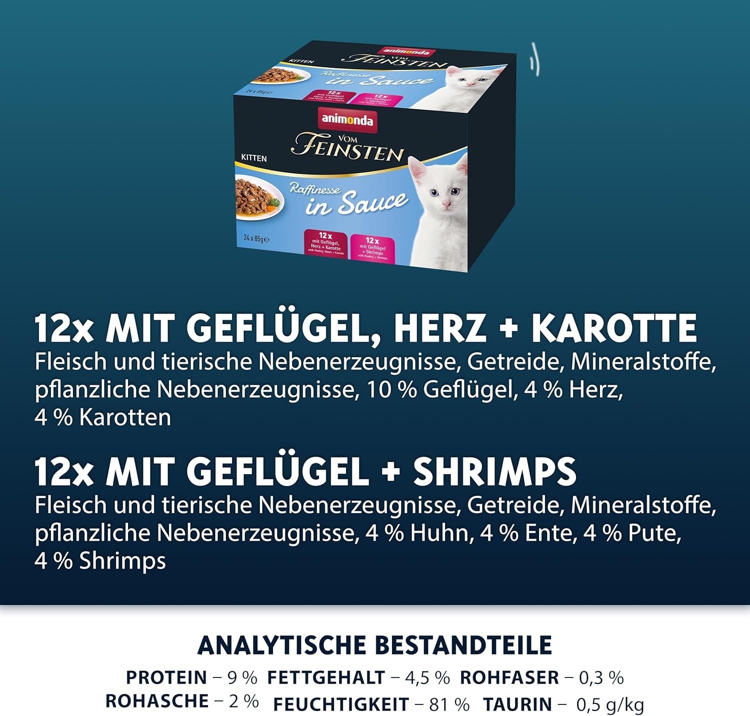 animonda vom Feinsten Premium Kitten Vådfoder til katte, Raffinerede smagsstoffer i sauce, 24 poser (24 x 85 g), Højkvalitets vådfoder til katte, sukkerfri, Blandet blanding