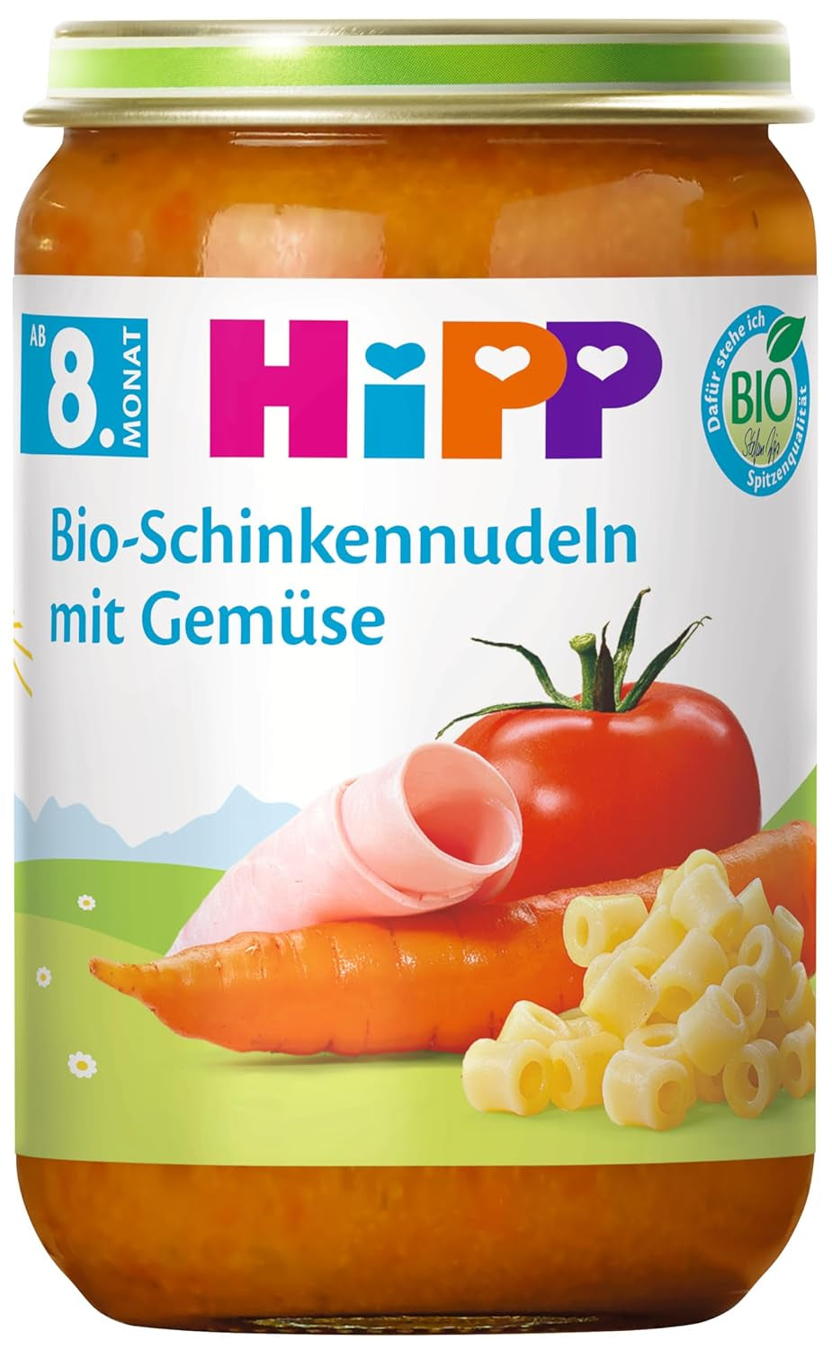 HiPP Bio-Schinkennudeln mit Gemüse (6 x 220g), Menü for Baby ab 8. Monat, ohne Salzzusatz, med Omega-3, i bedste Bio Qualität