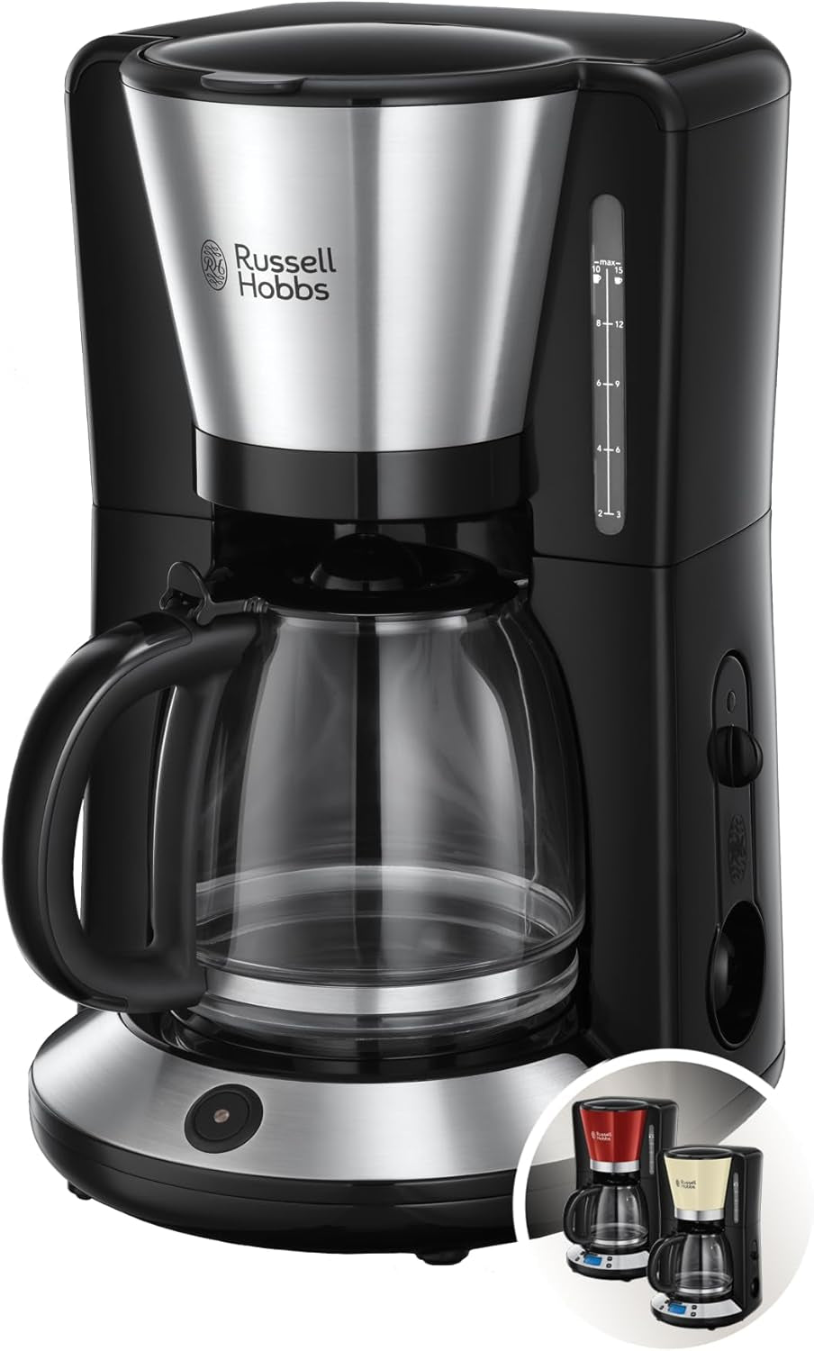 Russell Hobbs kaffemaskine [Digital timer, brusehoved for optimal udsugning og aroma] Farver+ Creme (1 til 10 kopper, 1,25 L glaskaraffel, varmeplade, 1100W) Filterkaffemaskine 24033-56