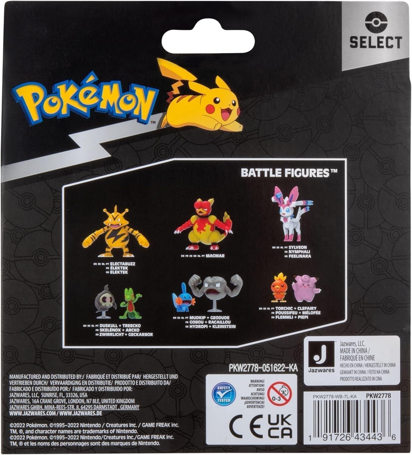 Pokemon PKW2778 Select 3-Pack med Pichu og Pikachu og 7,6 cm Raichu Battle Figures Evolution Multipack Style 2 Action Figurer Naty Shop