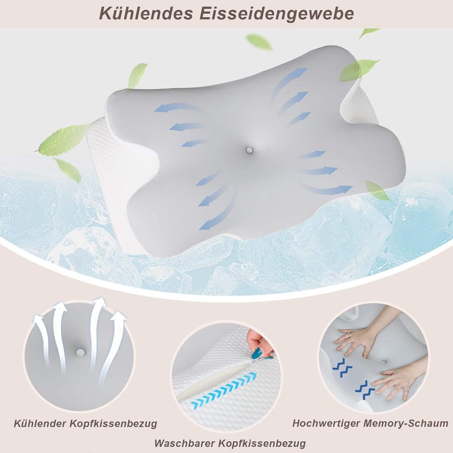 Nakkepude Ortopædisk Hovedpude Memory Foam Pude Side Impact Pude - Ergonomisk design Hul form til side, ryg og abdominal stød lysegrå cervikal ortopædiske puder Naty Shop