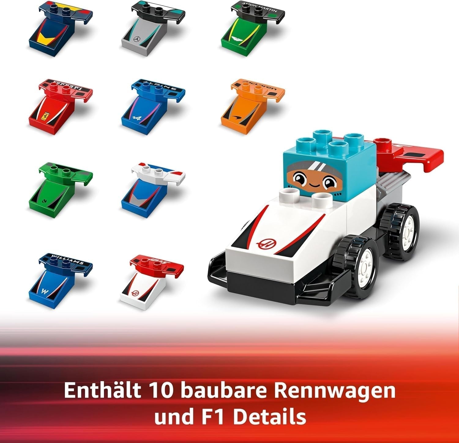LEGO DUPLO Town F1 Team Racerbiler Med Racers, byggelegetøj til hele familien, fantasifuld legeoplevelse, fødselsdagsgave til småbørn, drenge og piger fra 2 år 10445 Byggesæt Besuche den LEGO-Store