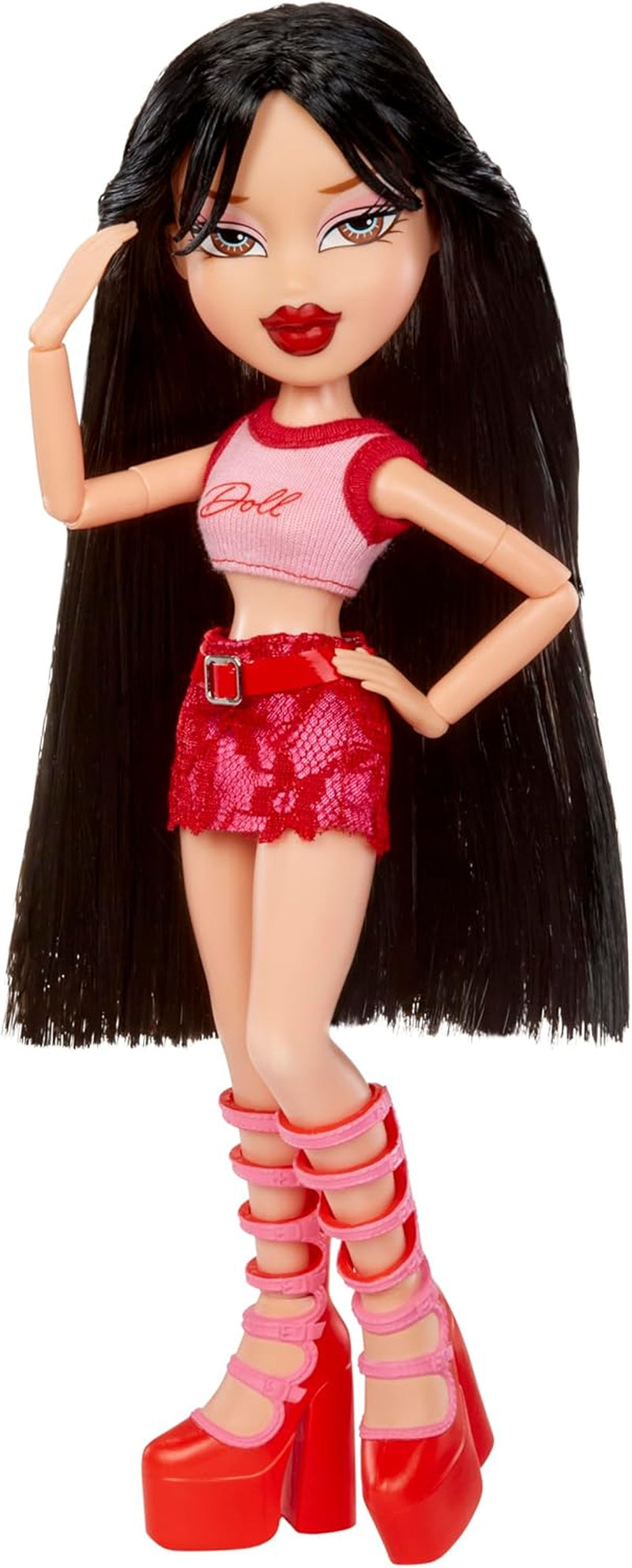 Bratz går ud! - Jade - 1 samlerdukke med tilbehør, outfit, taske, solbriller og børste - Legetøj til børn - 6+, rød