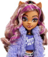 MONSTER HIGH Dukke og Sleepover-tilbehør, Clawdeen Wolf Doll with Pet Cat, Crescent, Creepover Party, HKY67