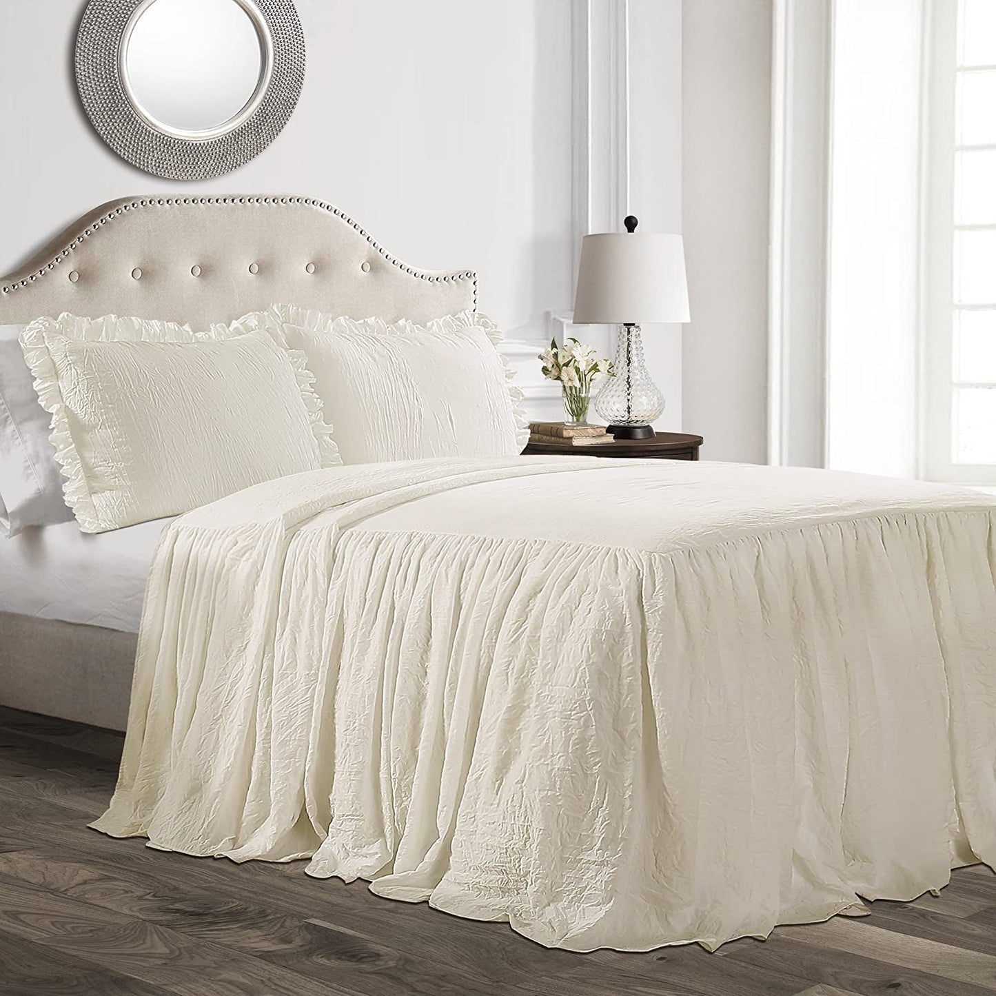 Lush Decor Sengetæppe med Flæse Nederdel, Polyester, Hvid, Dobbeltseng Lush Decor Senge og Tæpper Elfenben H190,5 X B99,1 Cm (1 Pakke)