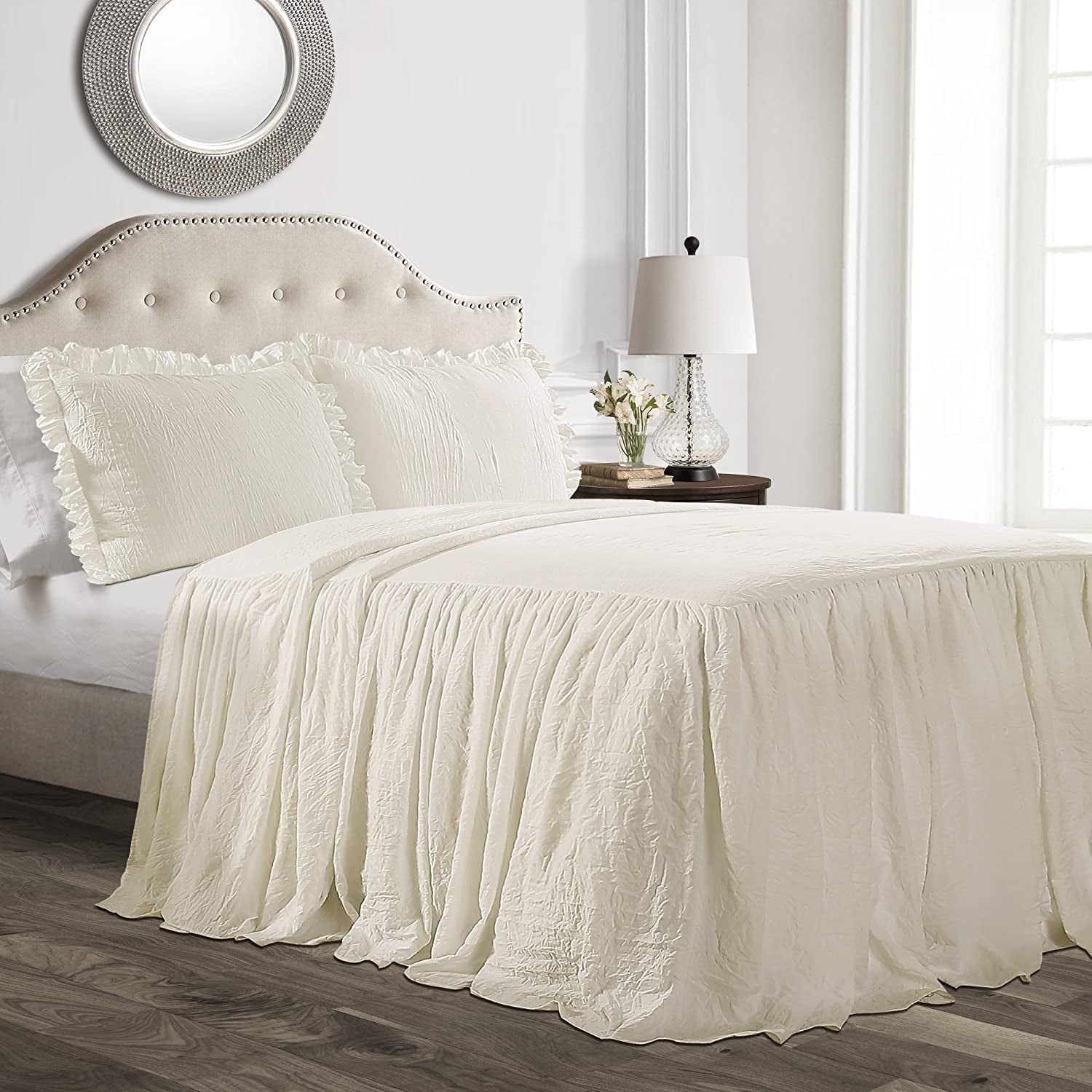 Lush Decor Sengetæppe med Flæse Nederdel, Polyester, Hvid, Dobbeltseng Lush Decor Senge og Tæpper Elfenben H190,5 X B99,1 Cm (1 Pakke)