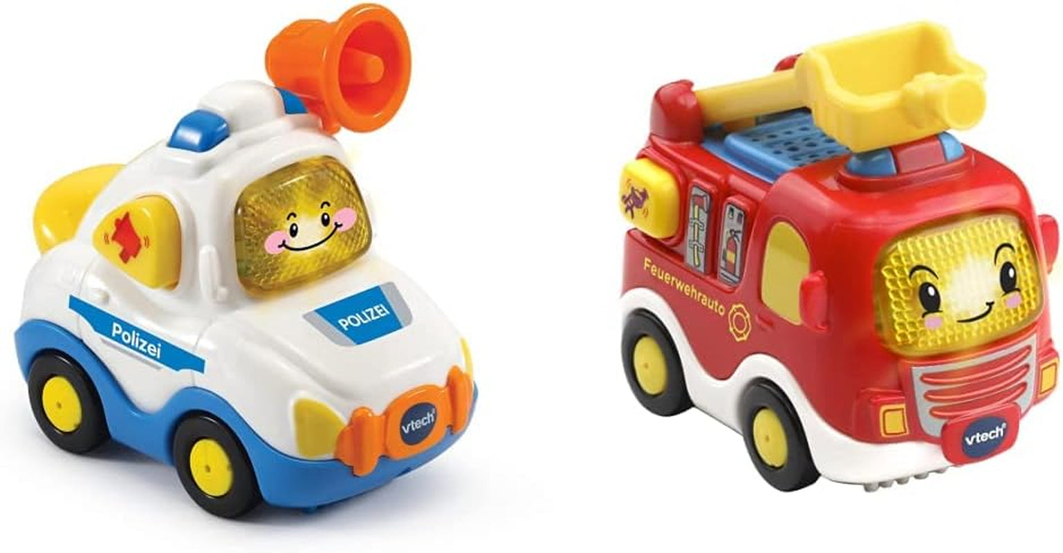 Vtech TUT TUT Baby Flitzer - Politi - I 1-5 år & TUT TUT Baby Flitzer - Brandbil - Legetøjsbil med musik, lysknap, interessante sætninger og lyde - I 1-5 år Bebe Toys Naty Shop Baby Flitzer brandbilpakke
