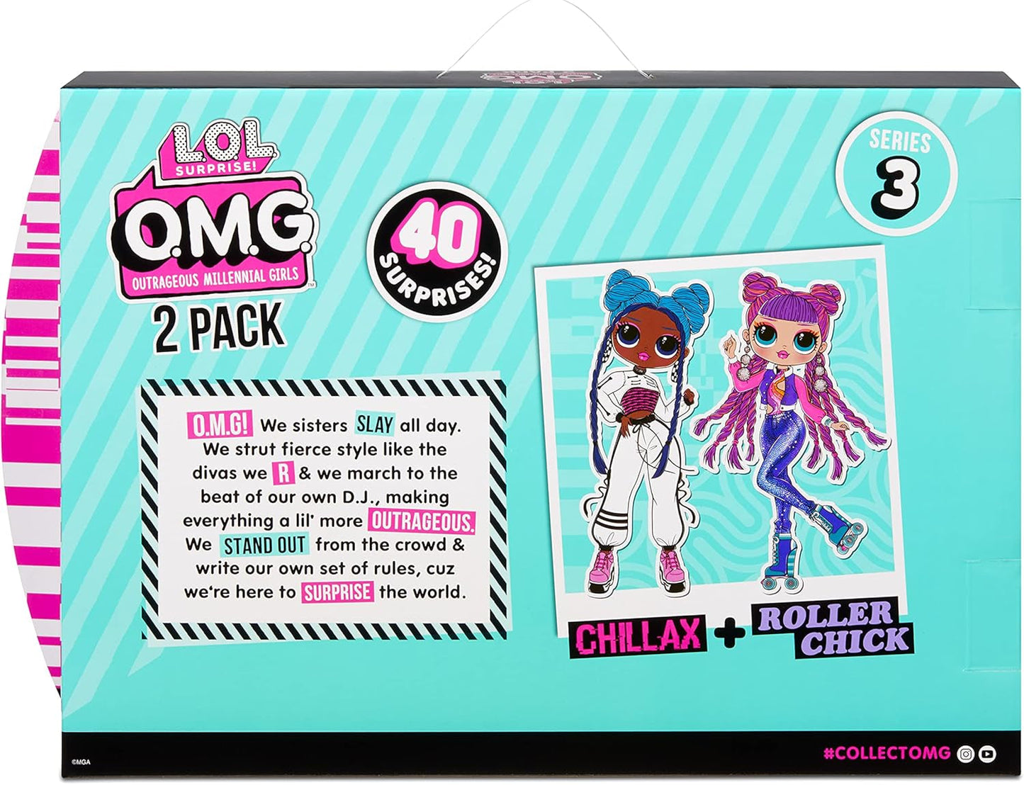 LOL Surprise OMG Fashion Doll 2er-Pack ROLLER CHICK & CHILLAX - Exklusive Puppen med 40 Überraschungen inkl. Outfits og tilbehør - 2-i-1 Verpackungs-Spielset - Serie 3 - Für Kinder ab 4 Jahren