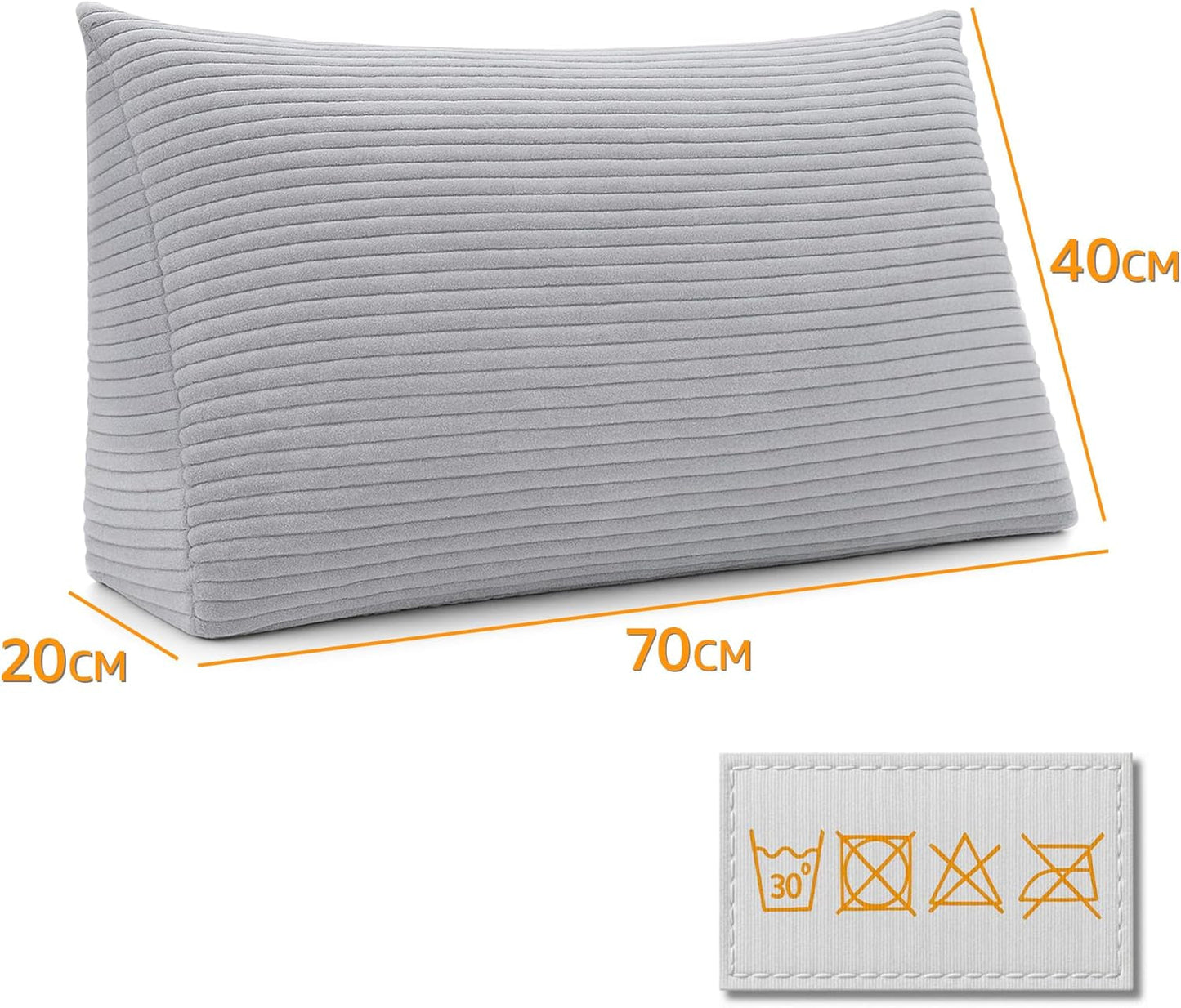 Fjerpude, rygpude, fløjlspude, bredde 70 cm - læsepude til seng, sofa og sofa, stor sofapude, vægpude, sofapude, læsepude, rygstøttepude, lysegrå