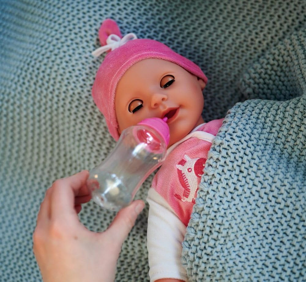 Simba 105140489 - Laura Baby Talk Doll, 38 cm blød kropsdukke med søvnige øjne i sød jumpsuit, 24 babylyde, Legedukke, Babydukke, 2+