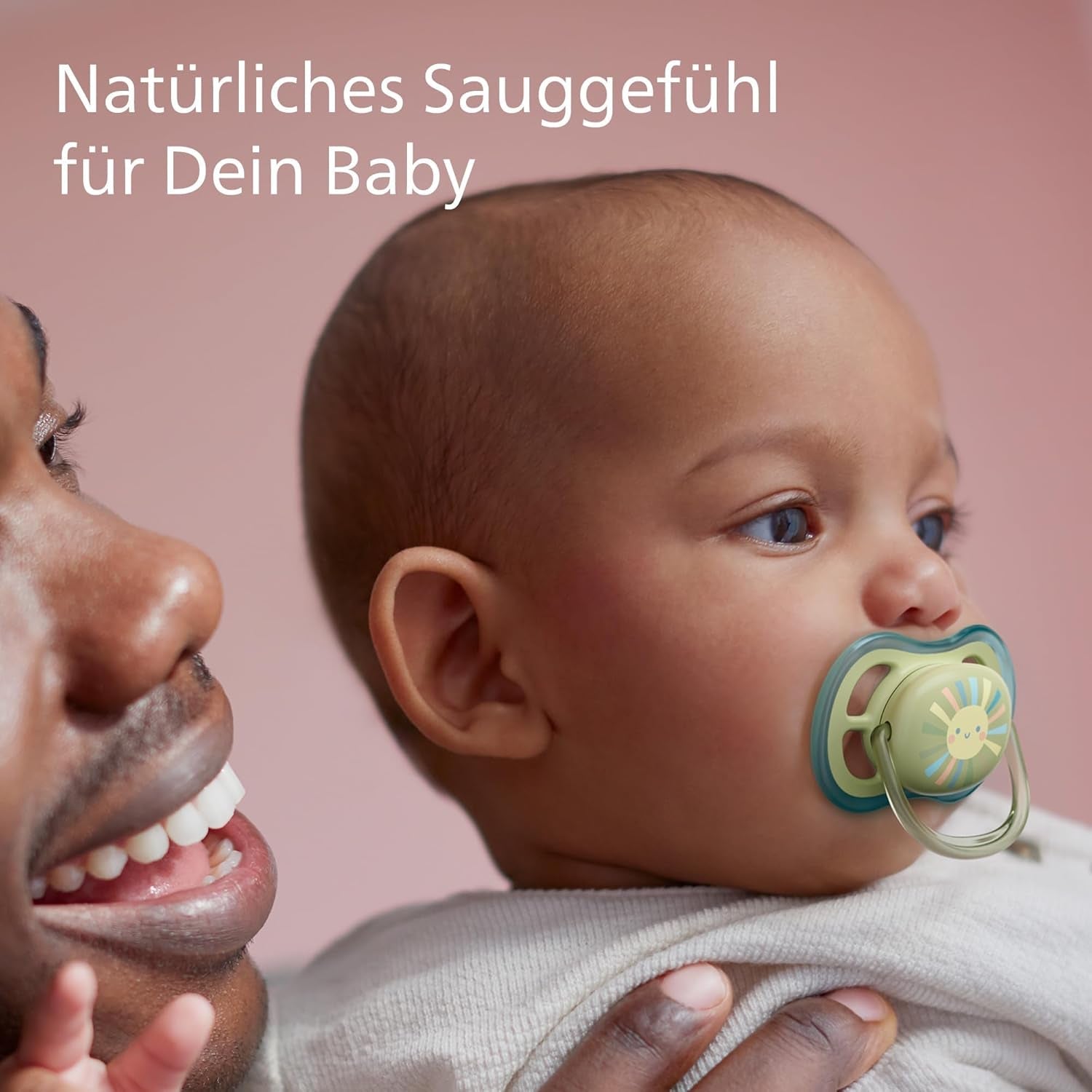 Philips AVENT ultraluftsutter - pakke med 4 BPA-fri, åndbare sutter til babyer mellem 0 og 6 måneder, inklusive bæretaske og sterilisering, farve sol/regnbue (model SCF085/65)