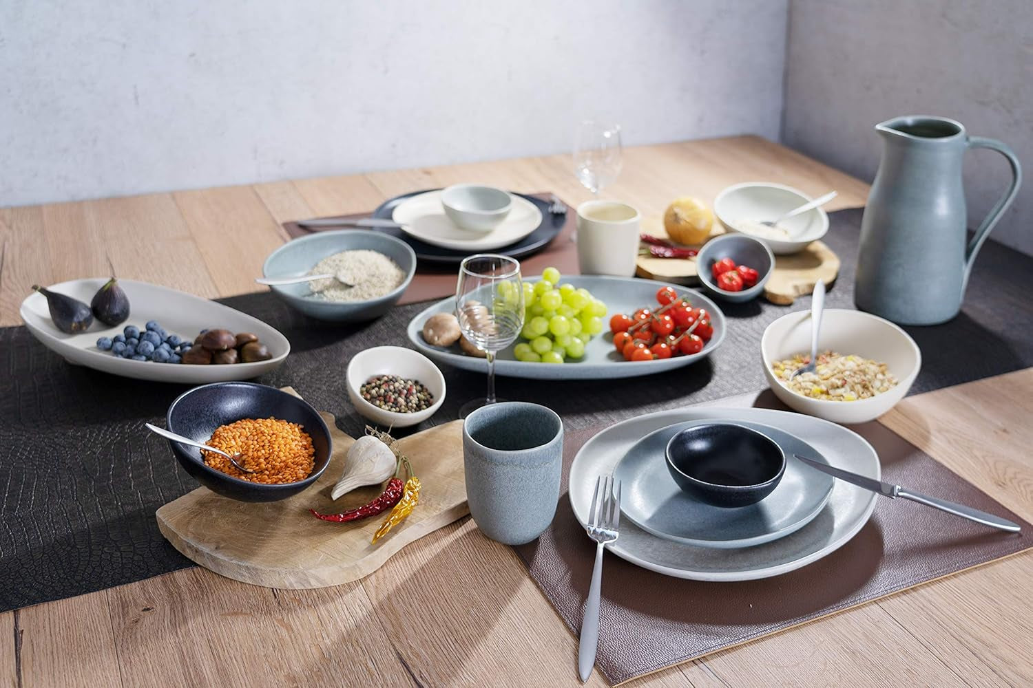 CreaTable, 22139, PIETRA-serien, 4-delt servisesæt til 4, tallerkensæt i porcelæn, tåler opvaskemaskine og mikroovn, fremstillet i Europa