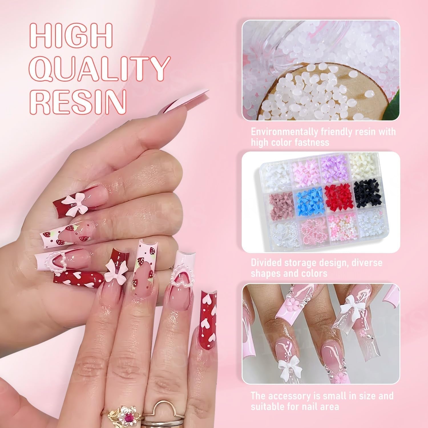 3D Nail Art dekorationer, 1 æske Nail Art Charms, Blandet stil Blomsterhjerte Sløjfe Nail Art Charms, Resin Nail Art dekorationer, Til Negle Art dekorationer, DIY håndværkstilbehør