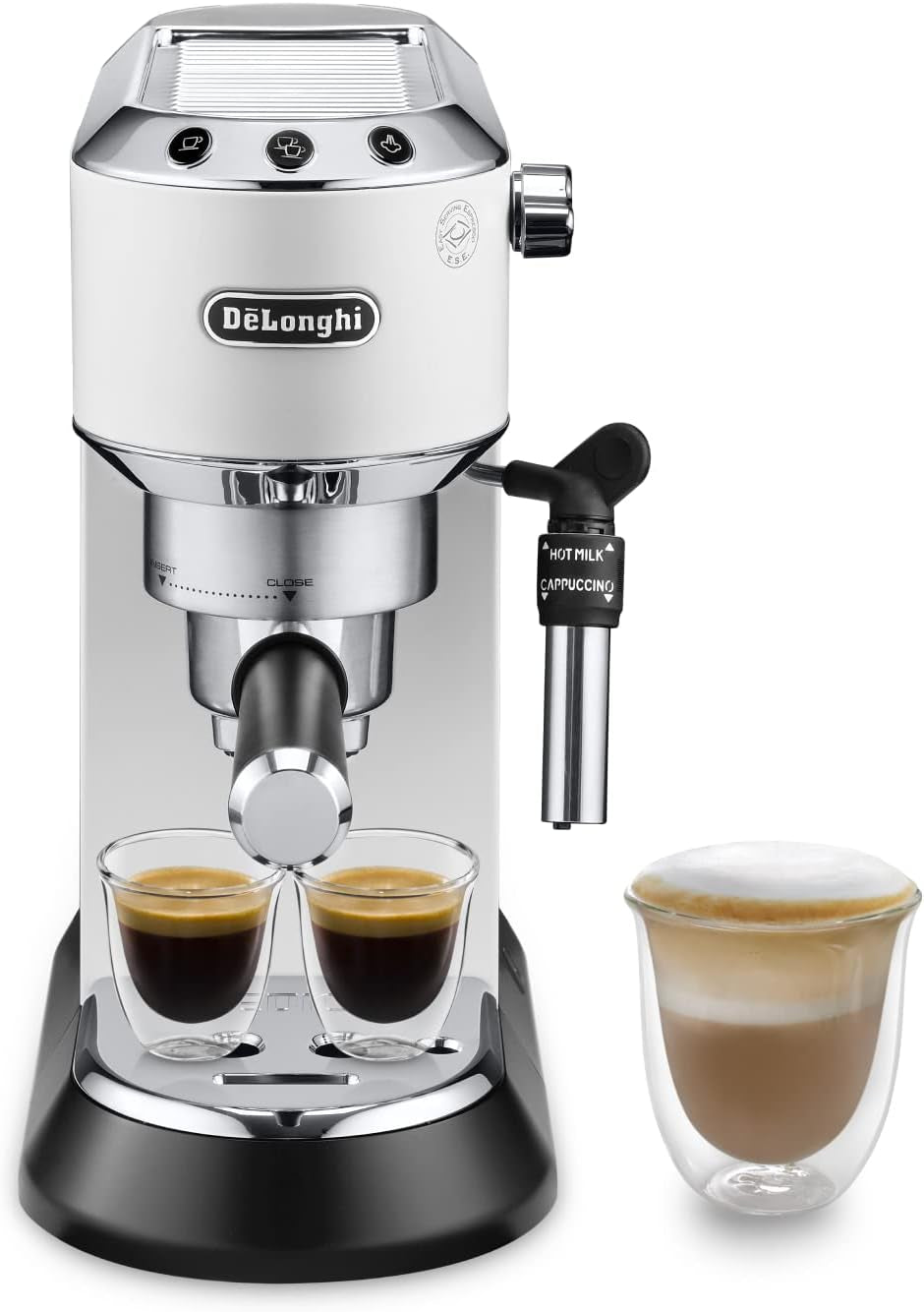 De'Longhi Dedica Style EC 685.B – Espressomaskine med portafilter, espressomaskine med professionel mælkeskummer, kun 15 cm bred, til malet kaffe eller ESE-kapsler, 1 l vandtank, sort