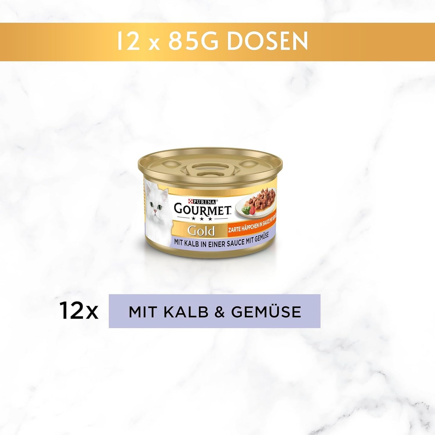 Møre gourmet-guldstykker i grøntsagssauce Kalve- og grøntsagsvåd kattefoder Pakke med 12 (12 x 85 g)