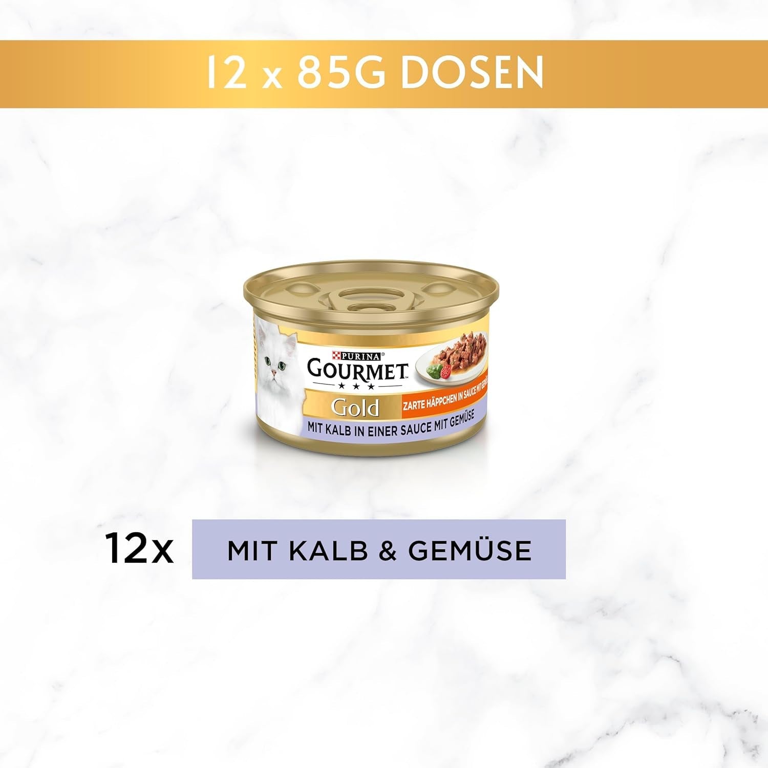 Møre gourmet-guldstykker i grøntsagssauce Kalve- og grøntsagsvåd kattefoder Pakke med 12 (12 x 85 g)