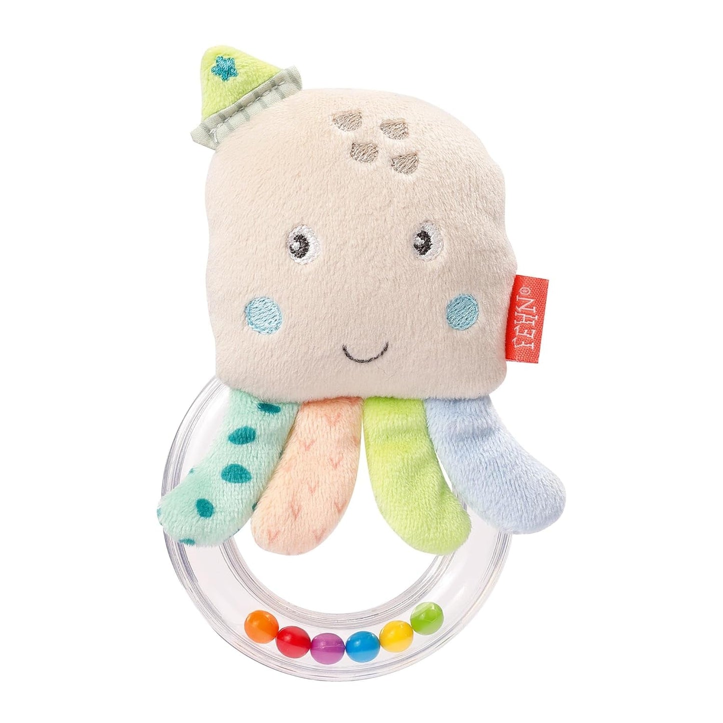 Fehn Octopus Legetøj Ring Bell - Rasle, knirke, føle motoriske færdigheder Legetøj - Blødt stof Baby Plys Legetøj - Baby & Småbørns Legetøj 0+ Måneder Baby Legetøj Naty Shop Octopus