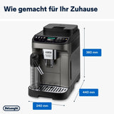 De'Longhi Magnifica Evo Next - Perfetto fuldautomatisk espressor med LatteCrema mælkeskummer, 13 One-Touch-drikke, kaffe- og cappuccinomaskine, farveberøringsskærm, Titanium (ECAM312.80.TB)