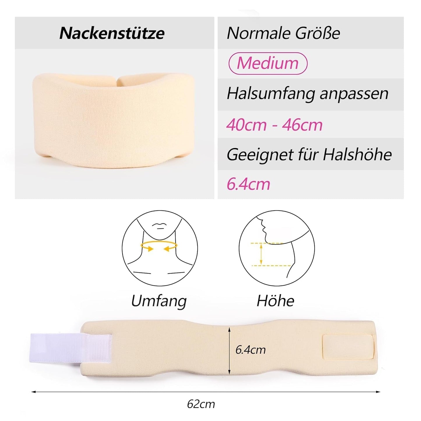 RESTCLOUD Nakkestøtte Lavet af blødt skum, universalkrave, justerbar nakkestøtte til søvn - Lindre nakkesmerter (hvid, 6,4 cm dyb krave, M) Cervikale ortopædiske puder Naty Shop