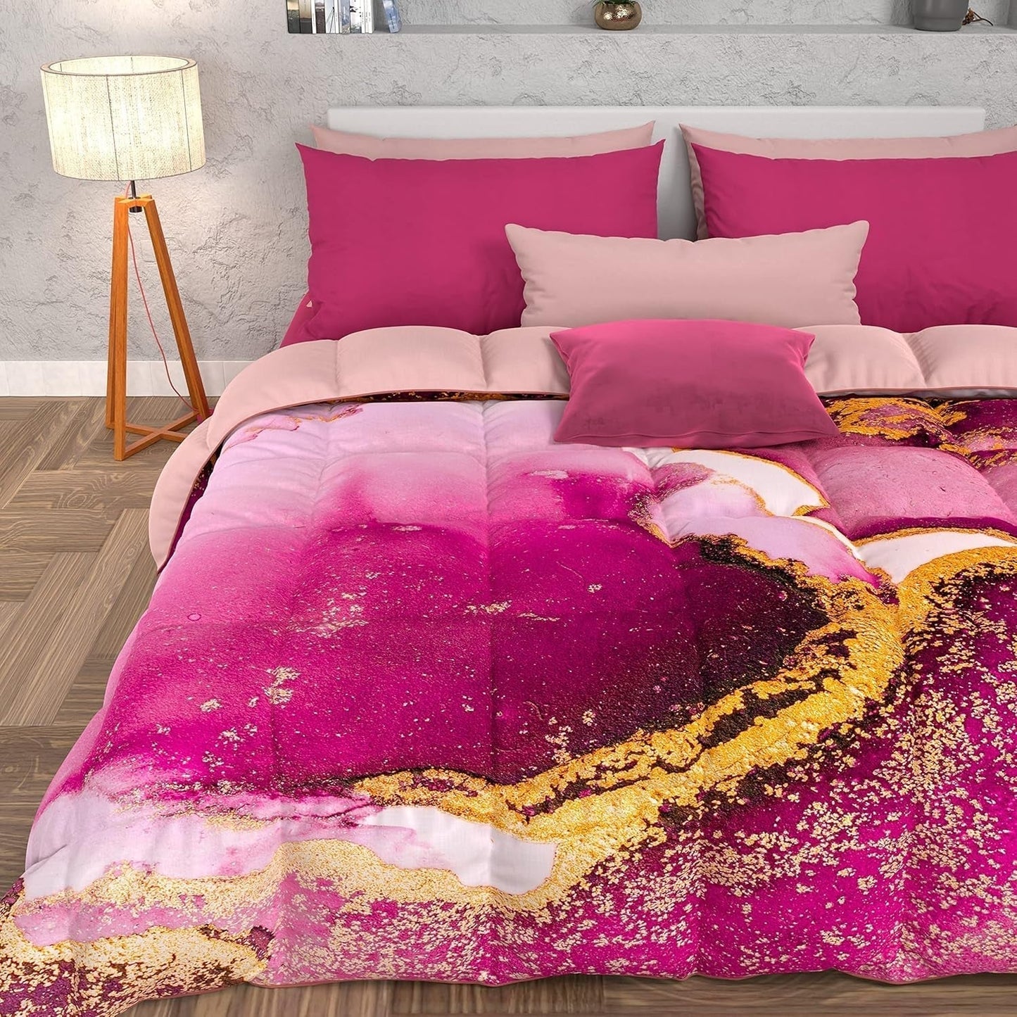 PETTI Artigiani Italiani - Vinterdyne, Vinterdyne, Enkel quilt, Dobbeltsidet, Ensfarvet og digitalt tryk, 100 % allergivenligt mikrofiber, Made in Italy Dyner og dyner Naty Shop Pink marmor Una Piazza E Mezza