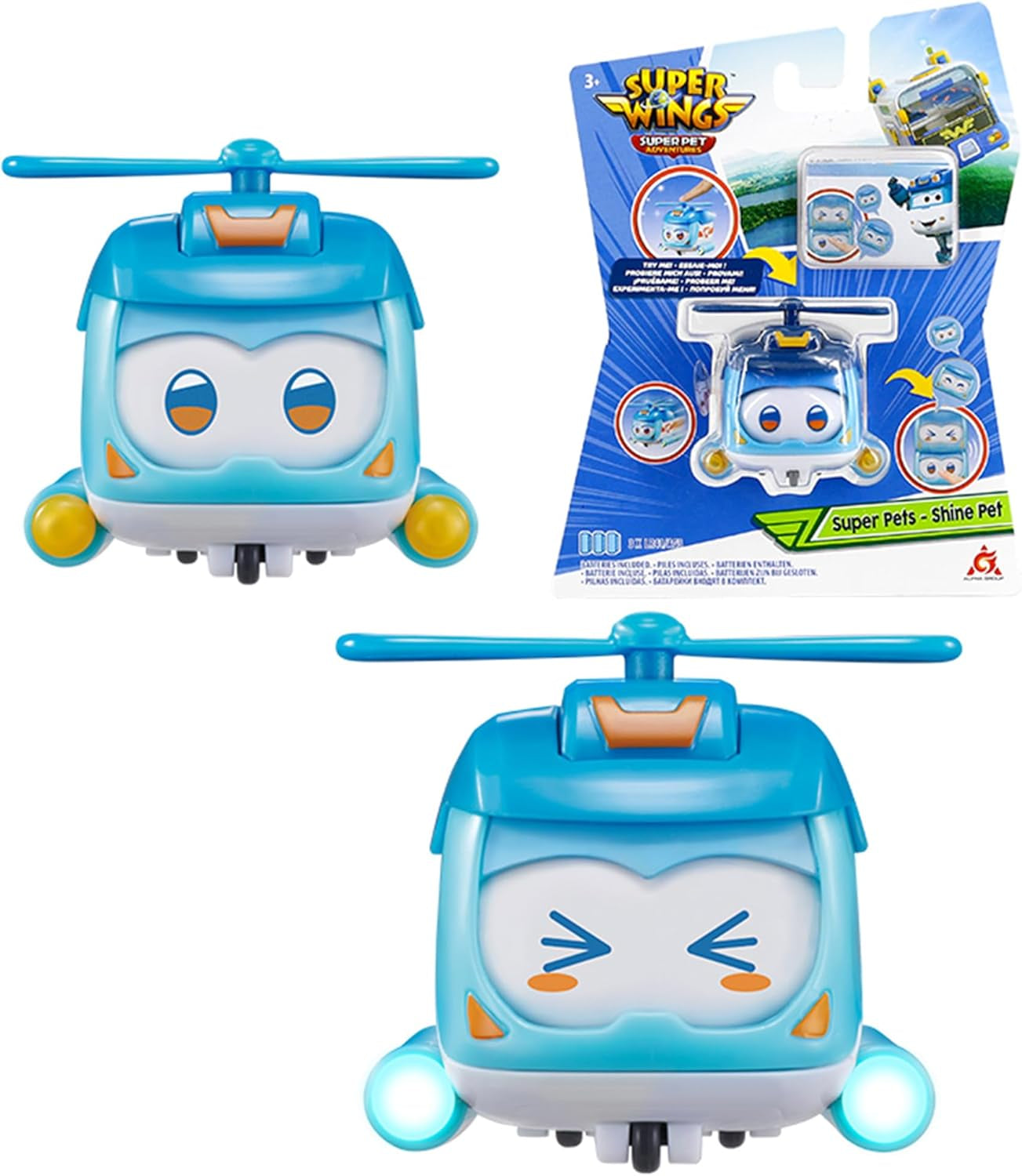 Super Wings Super Pets 4 STK Shine, Golden Boy, Jerome, Ellie Skiftbart ansigtsudtryk Lyneffekt Bærbart legetøj til 3 4 5 6 7 8 år gammel dreng Pige 2 tommer actionfigurer Naty Shop Shine