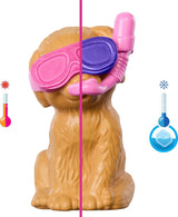 Barbie Puppy Pool Party Legesæt med modedukke, hundehus og rutsjebane, hjertepool, 2 hundefigurer, 6 tilbehør og farveskifter, JBF35