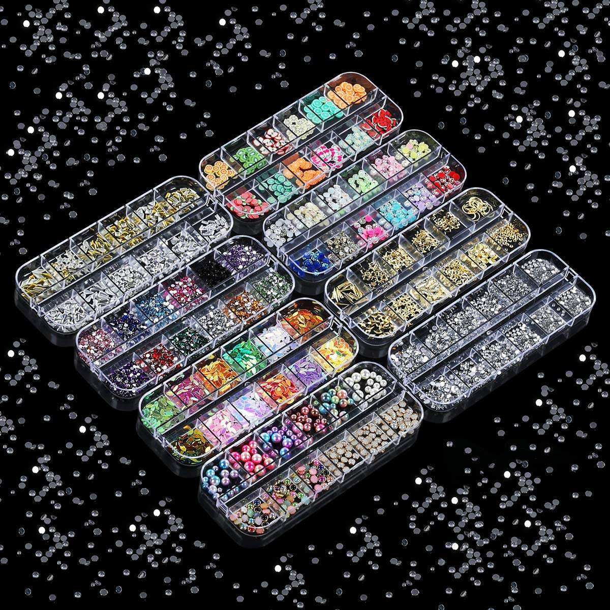 8 Boxen Nail Art Strass Kit - Nail Art Gemischt Strass Set, Nagel Kunst Strasssteine ​​Gems Perlen Edelsteine ​​Bunt Pferdeaugen Strass Für Nageldesign Zubehör Mit 1 Pinzetten Und 1 Strass Picker Für DIY