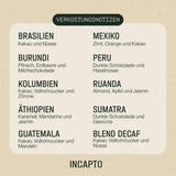Udvalg af Incapto kaffebønner på verdensplan | Udvalg af 10 oprindelser fra hele verden | Specialkaffe | 100% Arabica | Ideel som kaffegavesæt | For kaffeelskere | 10 pakker x 100 g