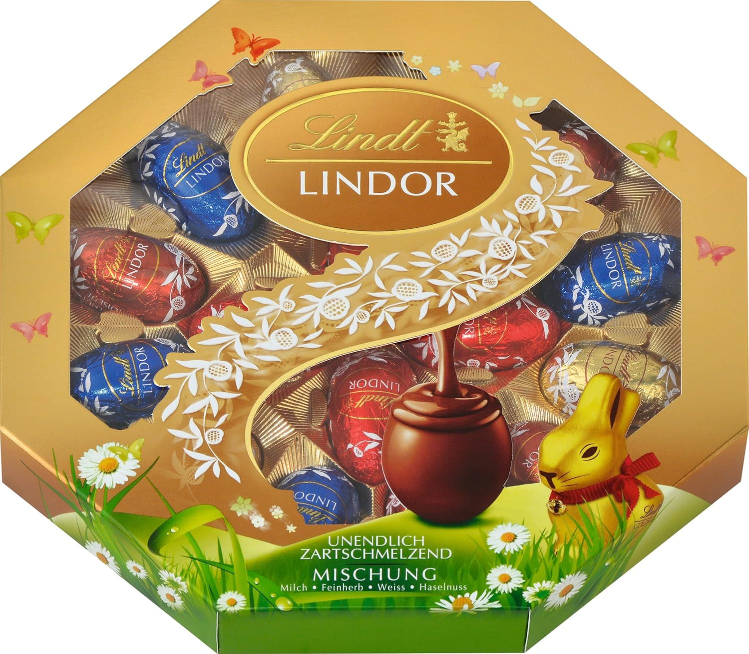 Påskemix Lindt Chokolade LINDOR | Æske 144g | LINDOR æg, der smelter i munden i tre varianter: Mælkechokolade, Mørk chokolade, Hasselnød | Påskechokolade | Gave af chokolade | 1 pakke