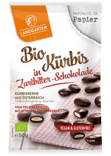 Landgarten økologiske græskarkerner i mørk chokolade - Vegansk ristet græskarfrø-chokolade-snack - kilde til magnesium - 1 x 50 g