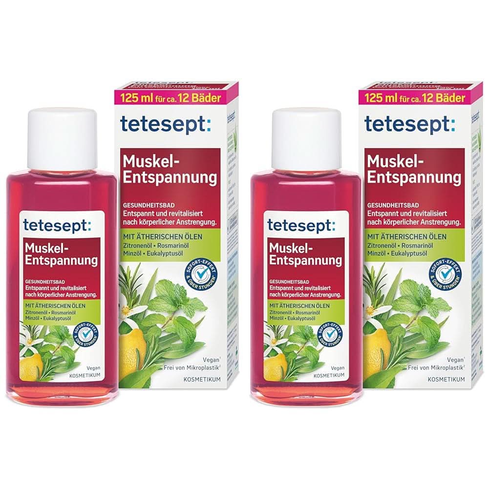 Tetesept Muskel, Afslappende badetilsætningsstof efter fysisk anstrengelse, 125 ml Bruser og bad Naty Shop 2 stk x 125 ml Muskelafspændingsbad